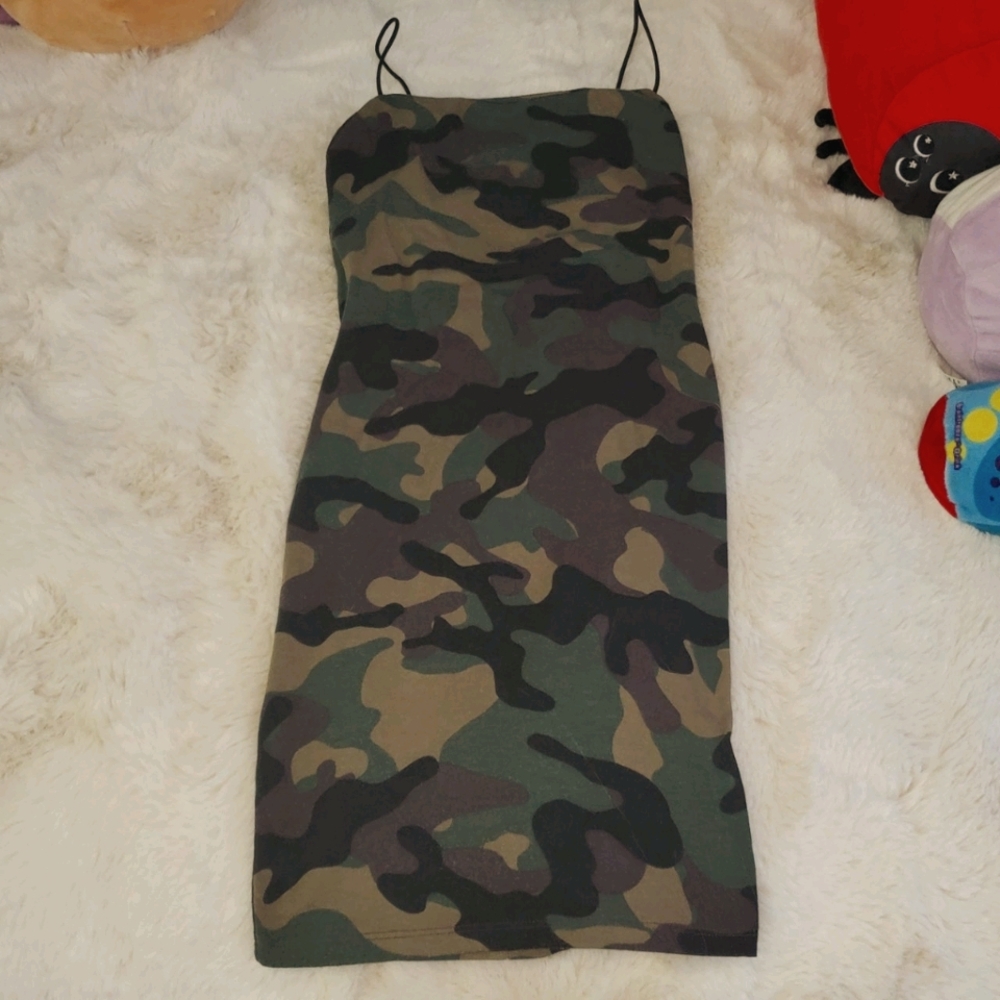 Discovery Spaghetti Strap Camo Bodycon Dress